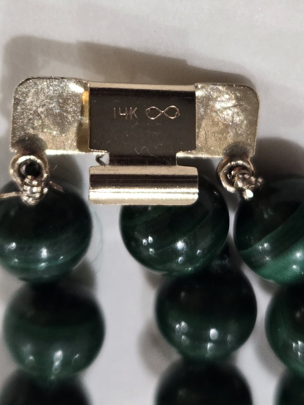 Vintage 14K Gold 3 Strand Natural Malachite Bead Statement Bracelet 8.5"